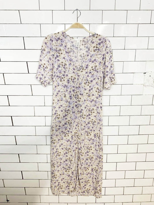 h&m full button floral midi short sleeve dress - good market thrift store