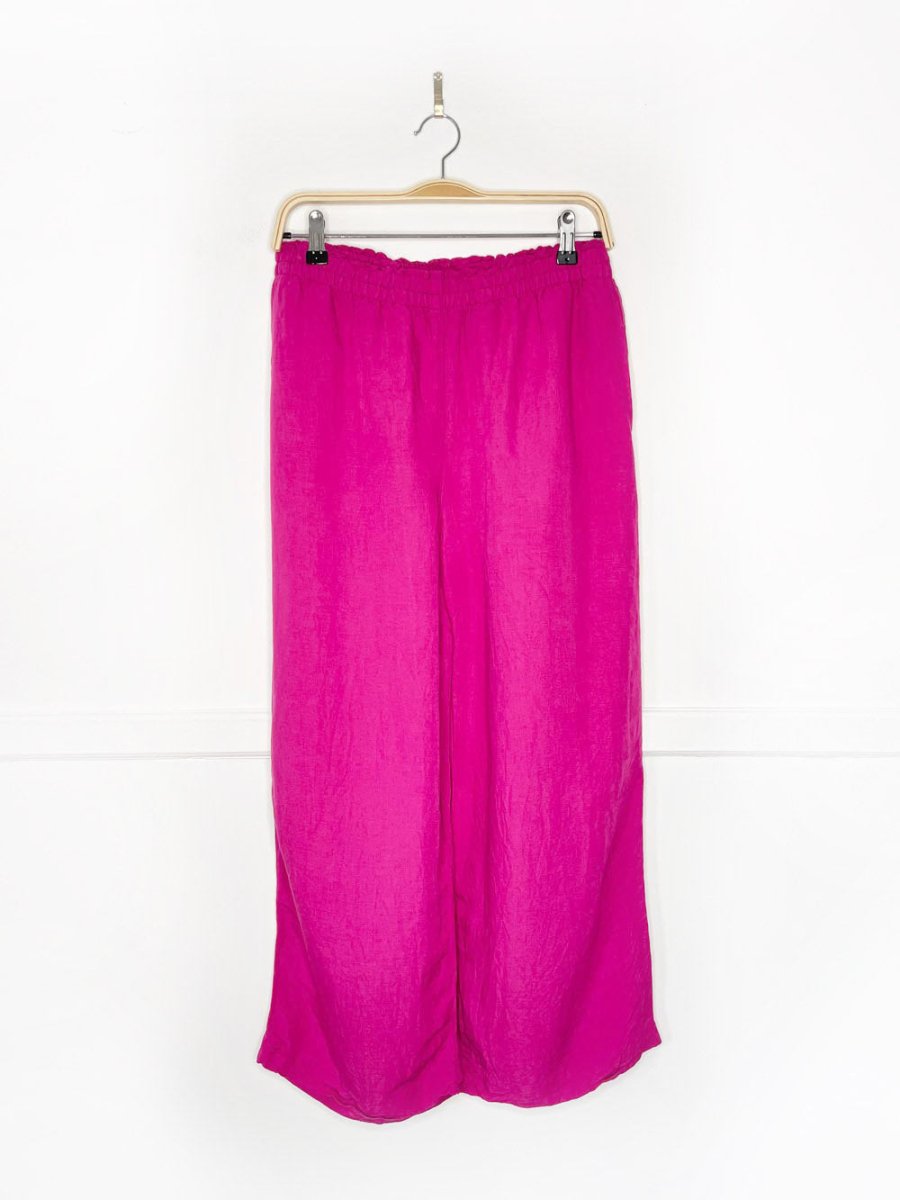 h&m linen - blend fuschia wide leg loung pants - good market thrift store