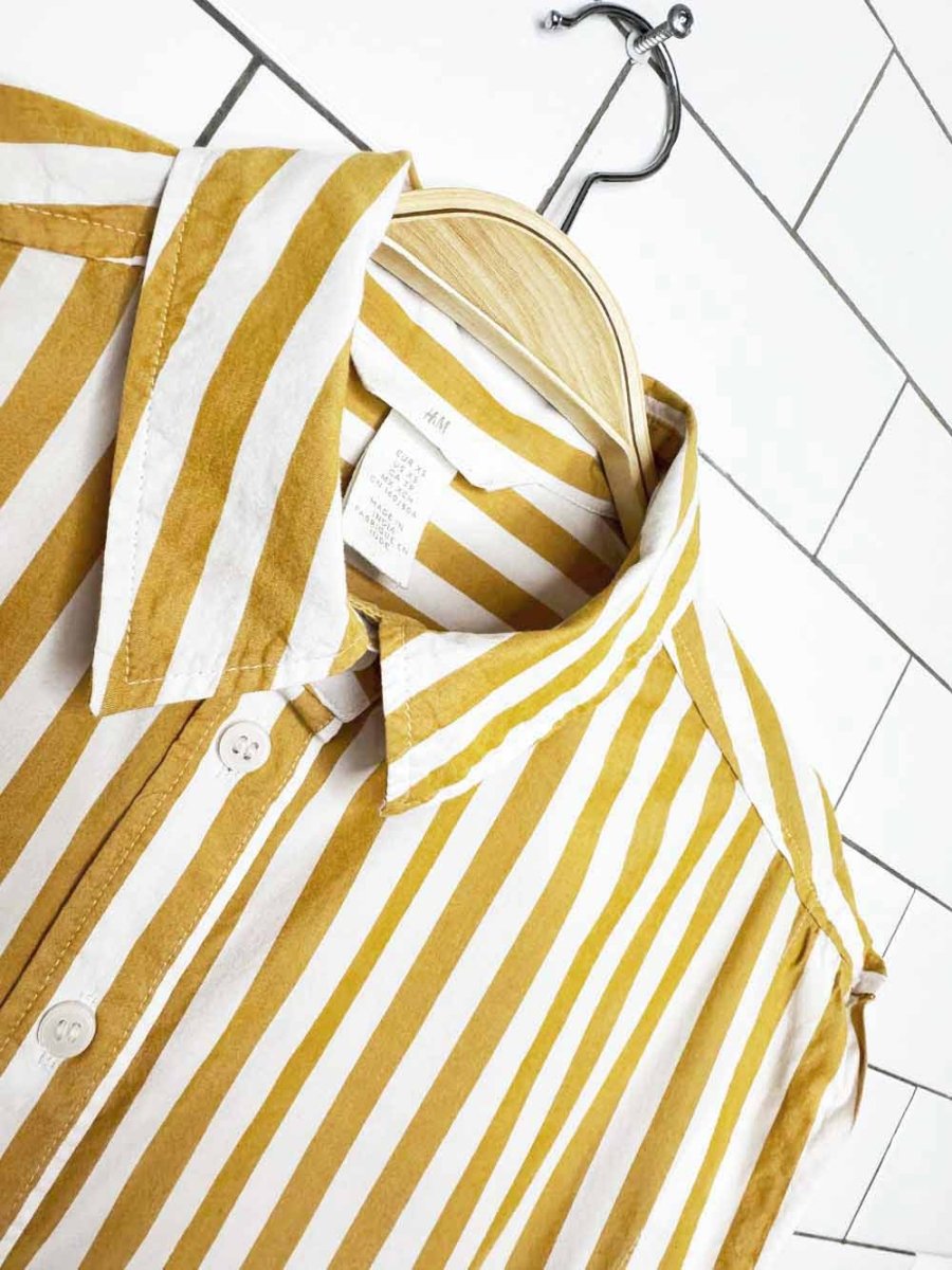 h&m oversized yellow stripe strong shoulder full button shirt - good market thrift store