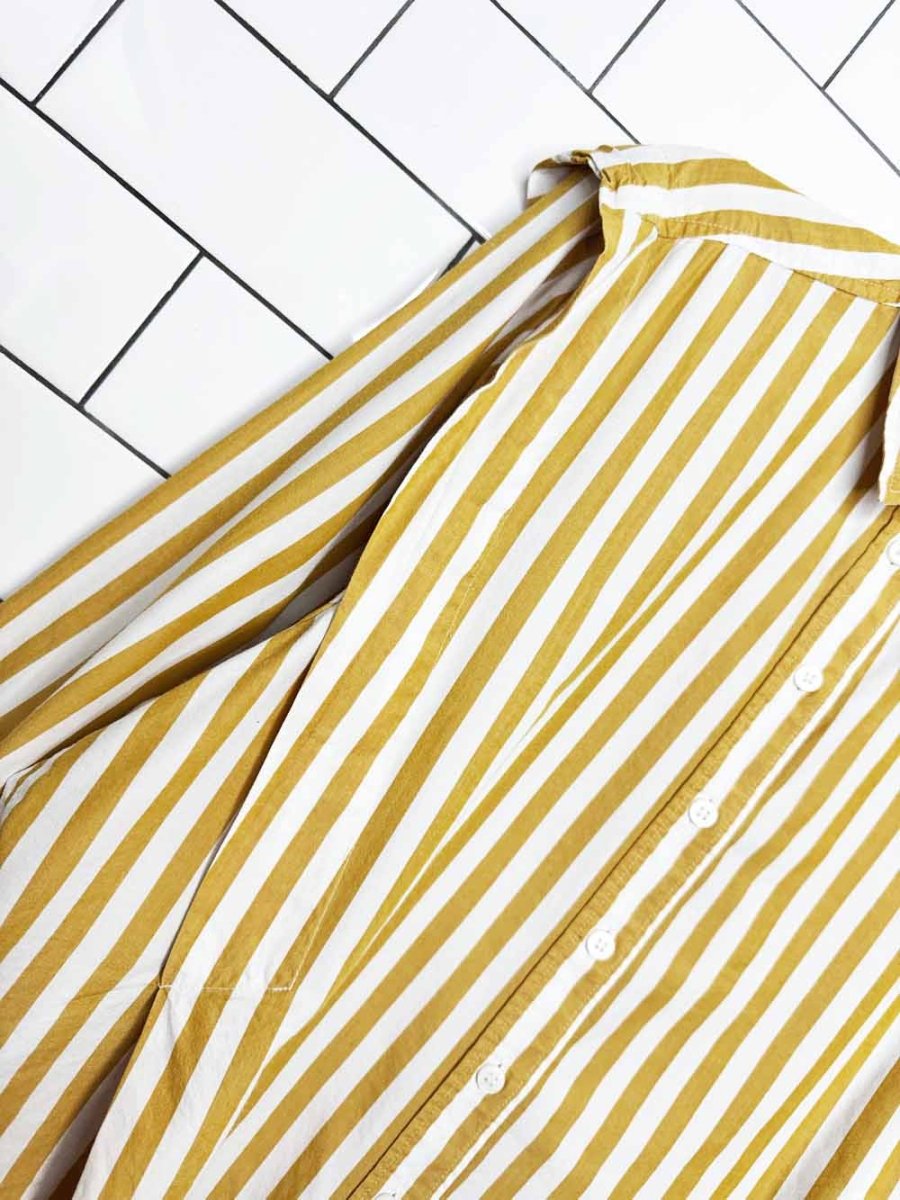 h&m oversized yellow stripe strong shoulder full button shirt - good market thrift store