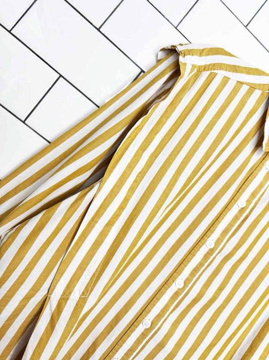 h&m oversized yellow stripe strong shoulder full button shirt - good market thrift store