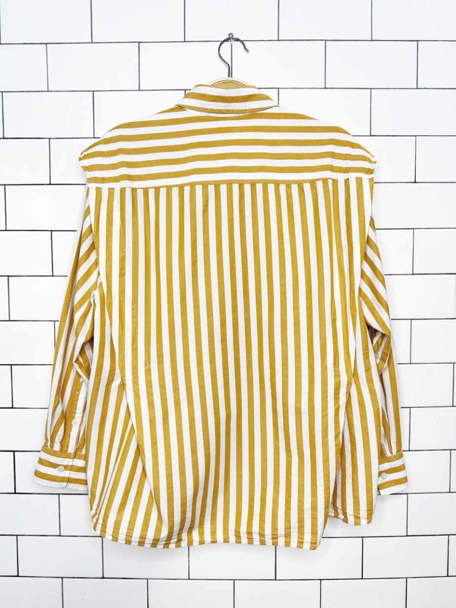 h&m oversized yellow stripe strong shoulder full button shirt - good market thrift store