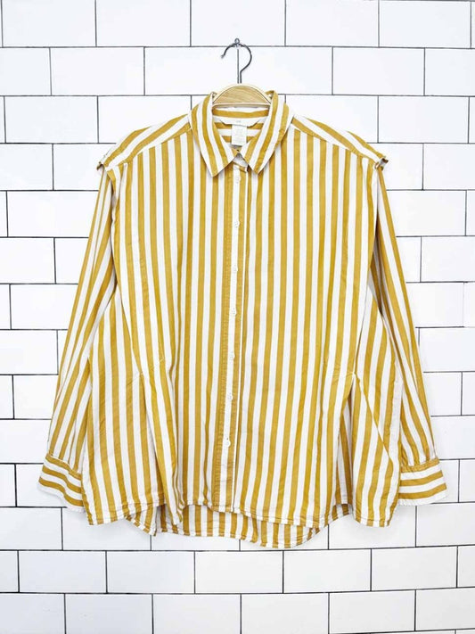 h&m oversized yellow stripe strong shoulder full button shirt - good market thrift store