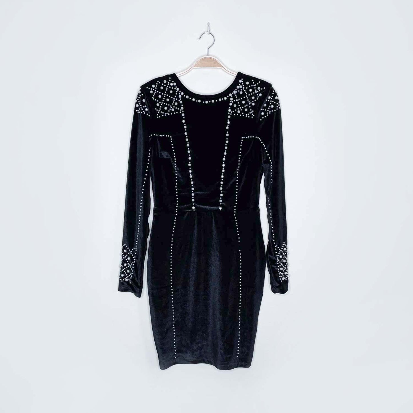 h&m gold label black velour pearl dress - size 4