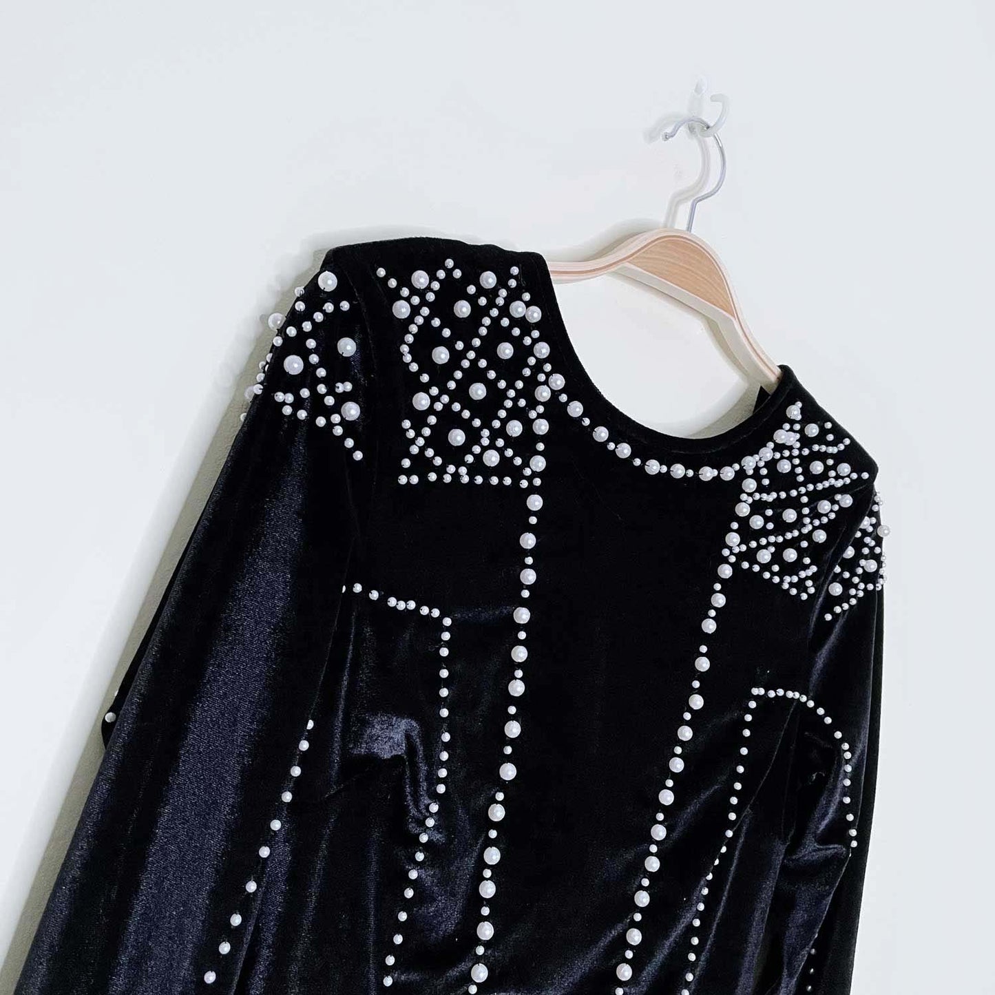 h&m gold label black velour pearl dress - size 4