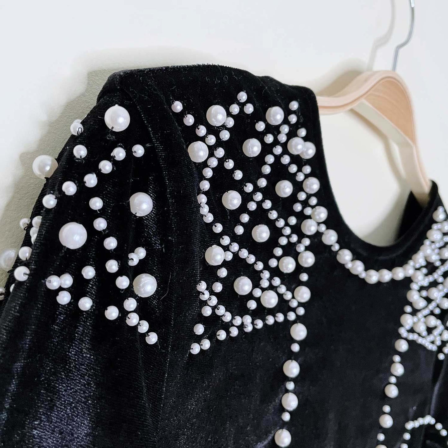 h&m gold label black velour pearl dress - size 4