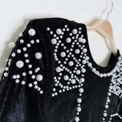 h&m gold label black velour pearl dress - size 4