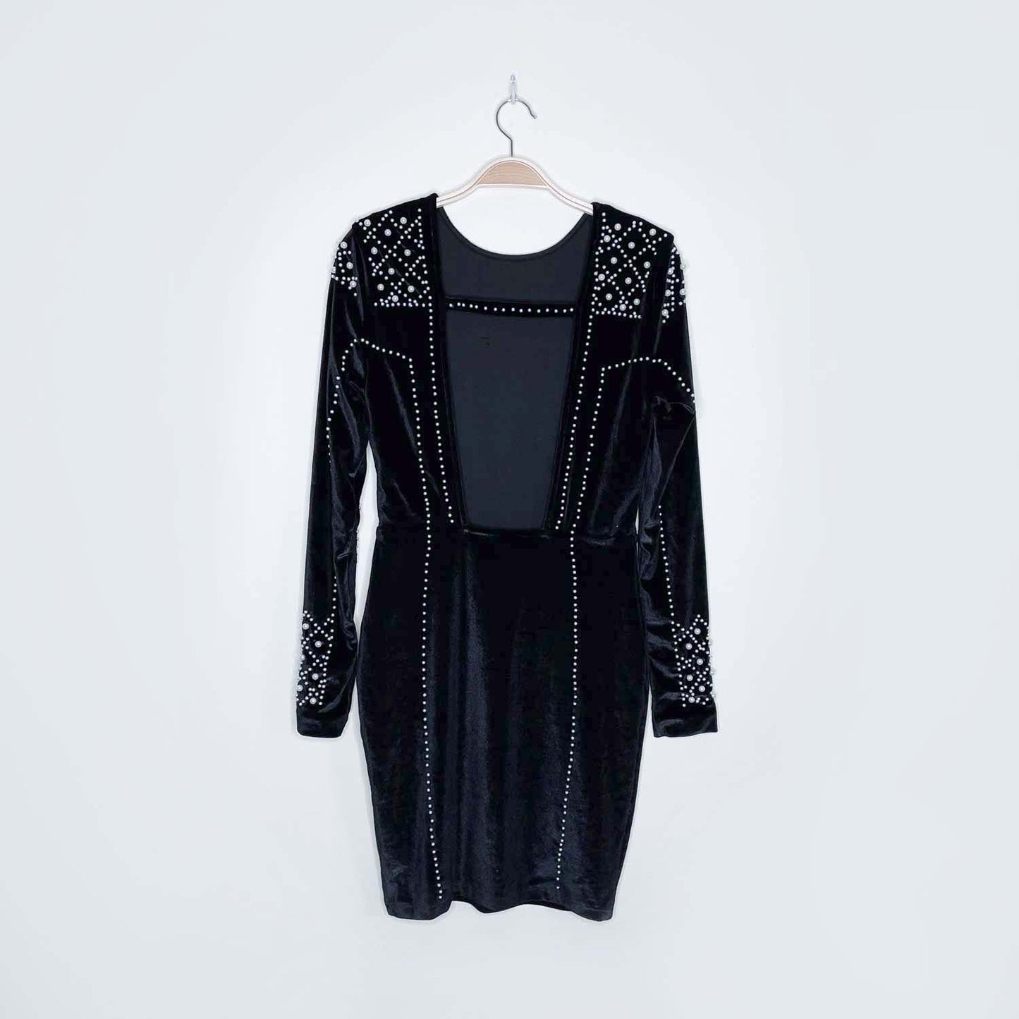 h&m gold label black velour pearl dress - size 4