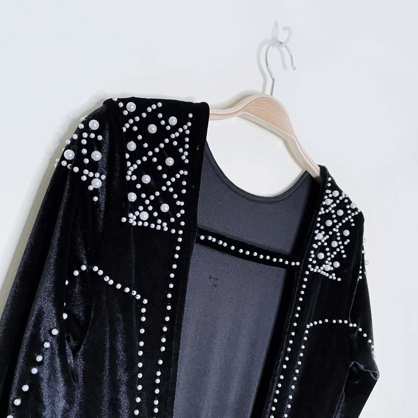 h&m gold label black velour pearl dress - size 4