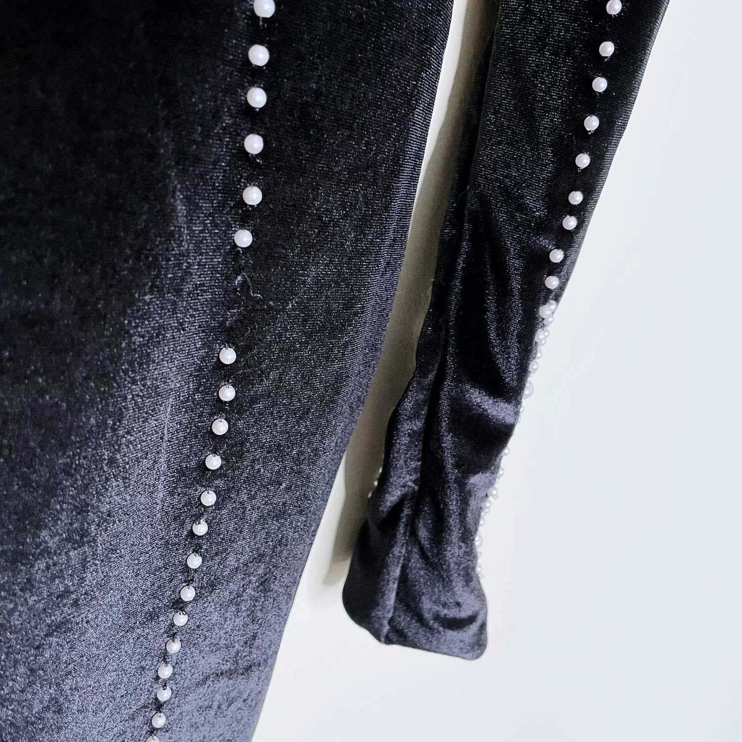 h&m gold label black velour pearl dress - size 4