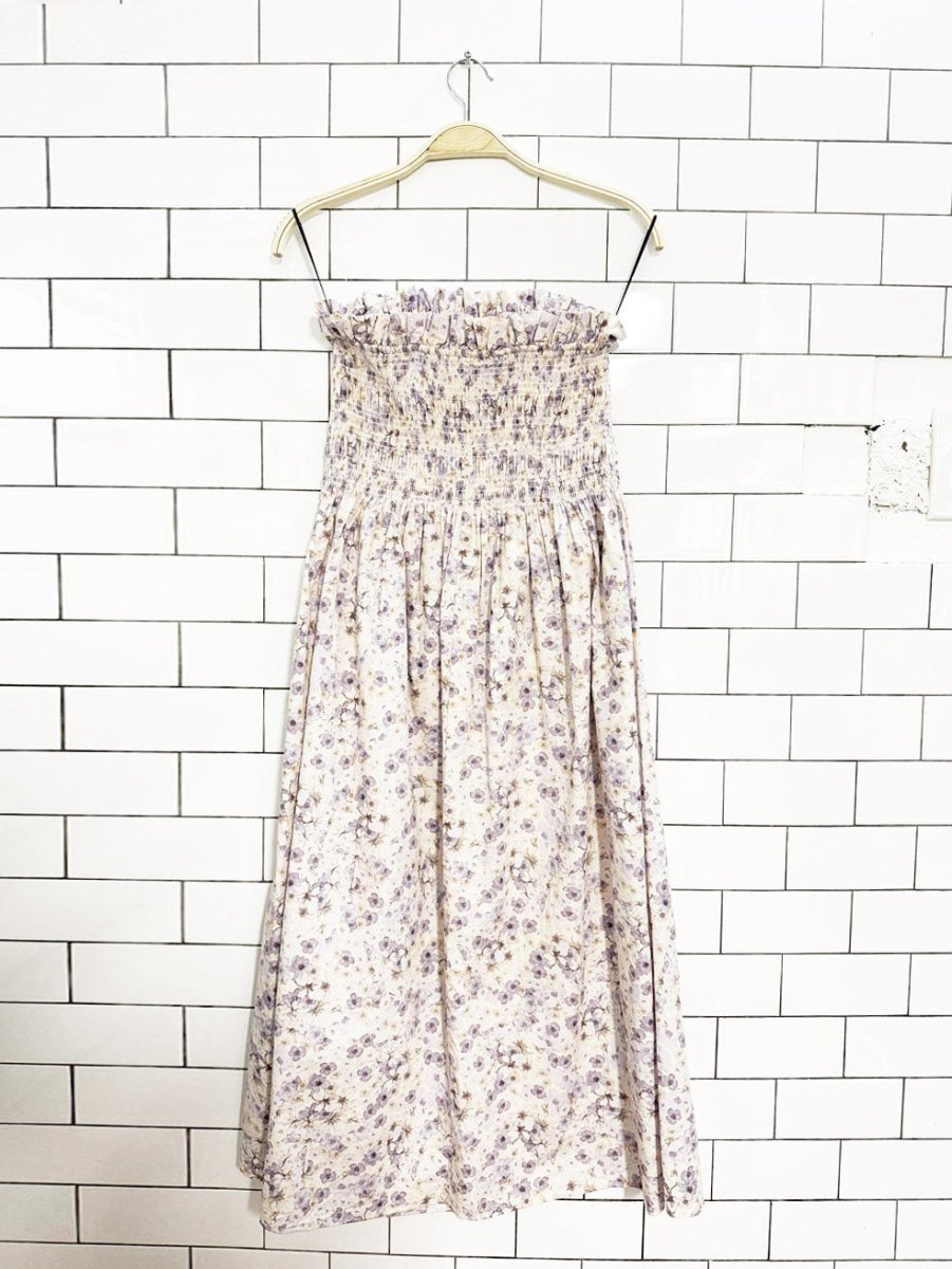 h&m smocked strapless floral midi dress - good market thrift store