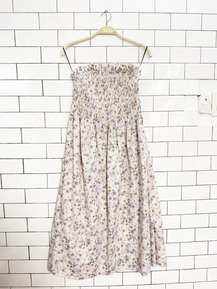 h&m smocked strapless floral midi dress - good market thrift store