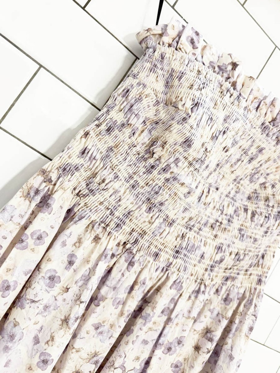 h&m smocked strapless floral midi dress - good market thrift store