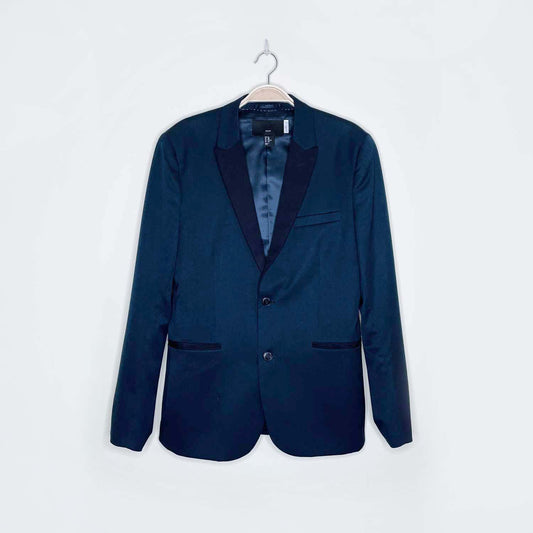 h&m slim fit blue tuxedo jacket with black lapel trim - size 38R