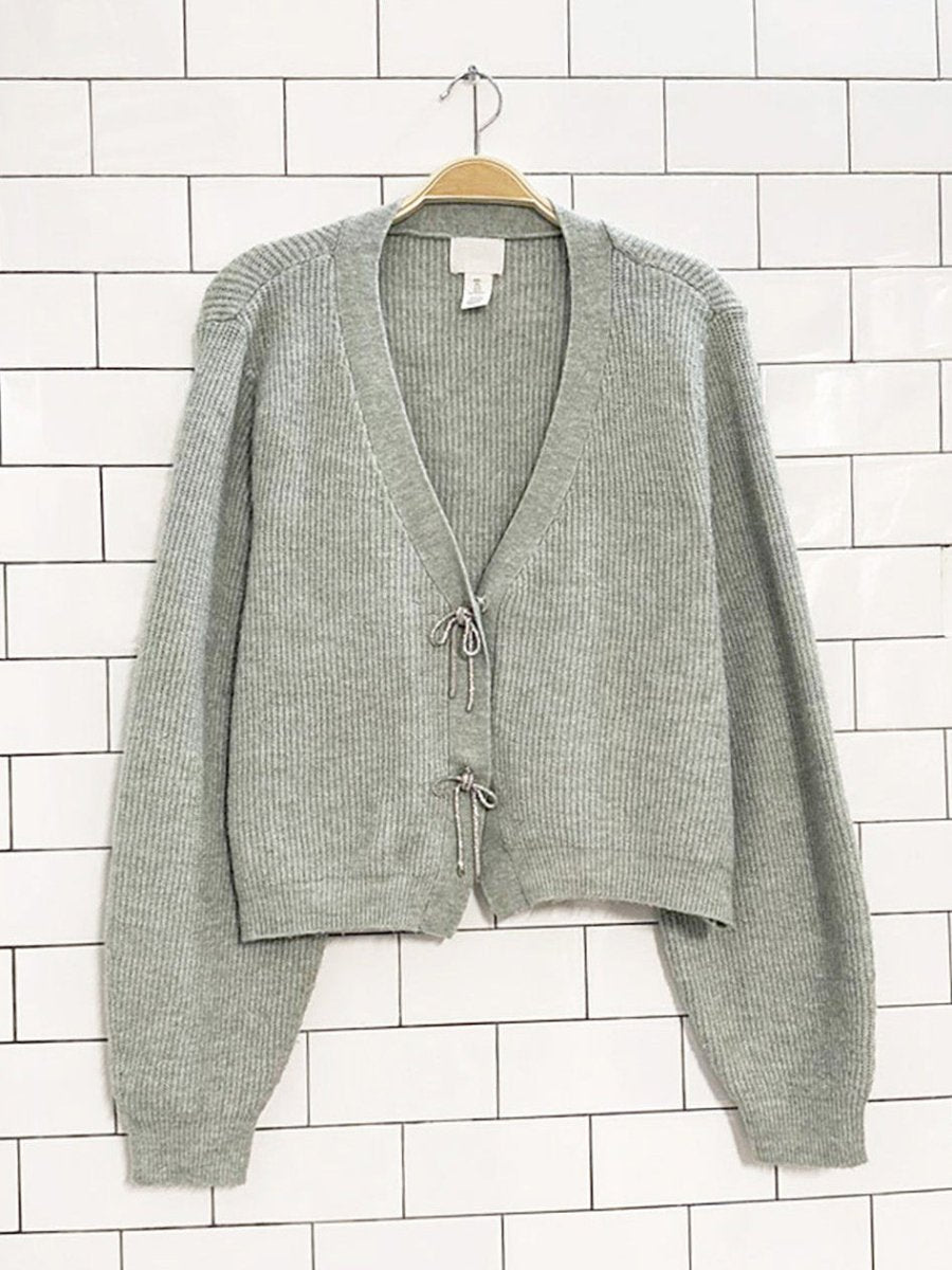 h&m wool - blend bedazzled bow button knit cardigan - good market thrift store
