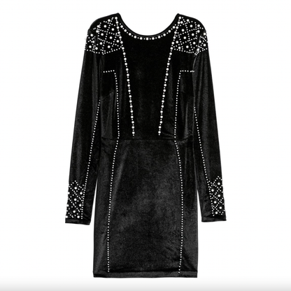 h&m gold label black velour pearl dress - size 4