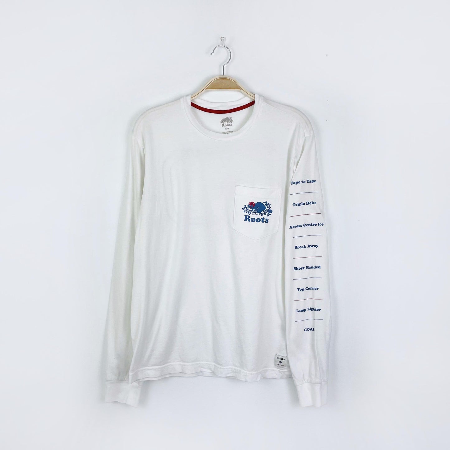 roots 2020 hockey long sleeve pocket tee - size small