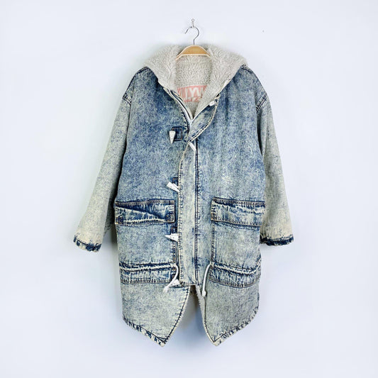 vintage 90s hollywood sherpa lined acid wash denim toggle jacket