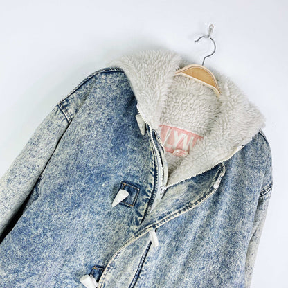 vintage 90s hollywood sherpa lined acid wash denim toggle jacket