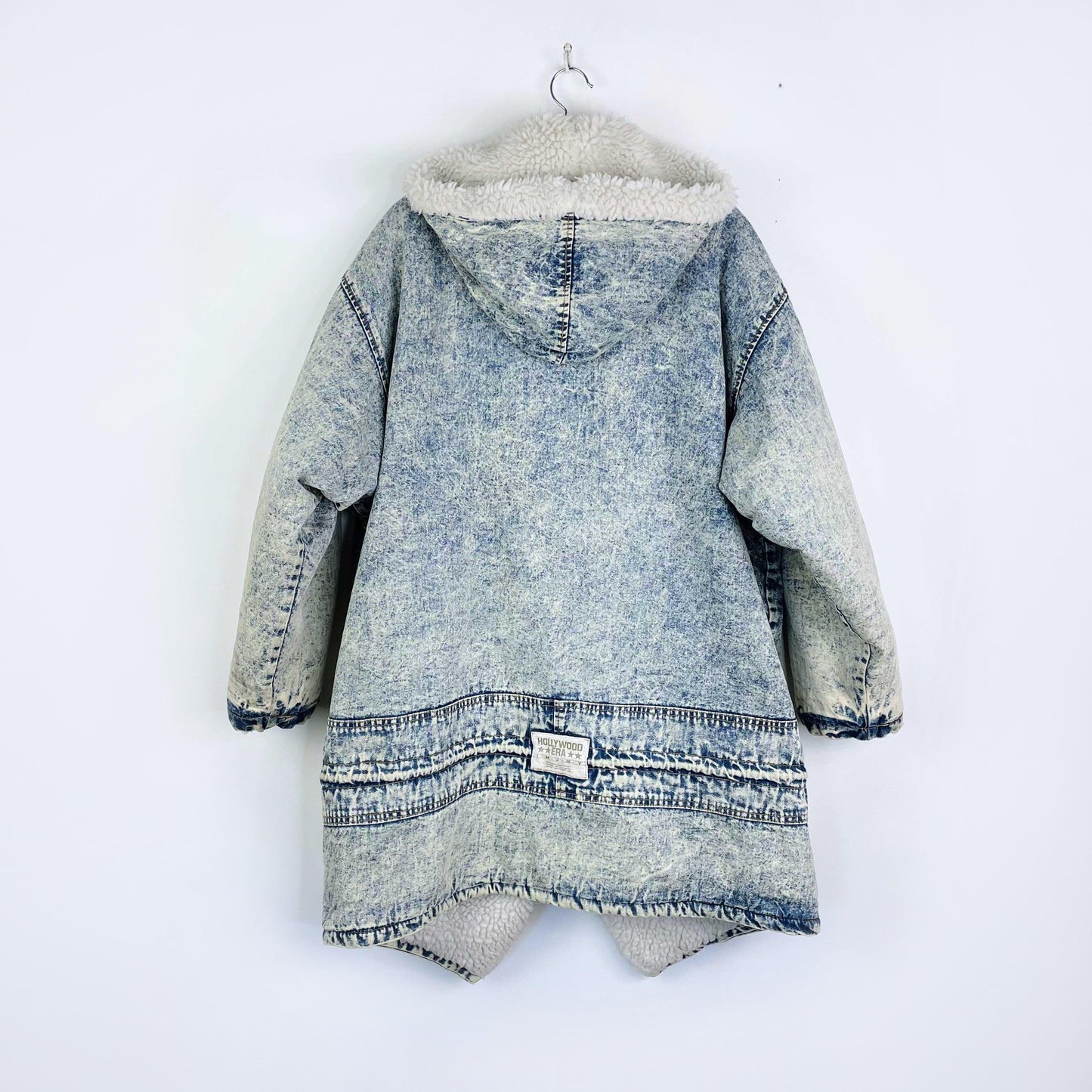 vintage 90s hollywood sherpa lined acid wash denim toggle jacket