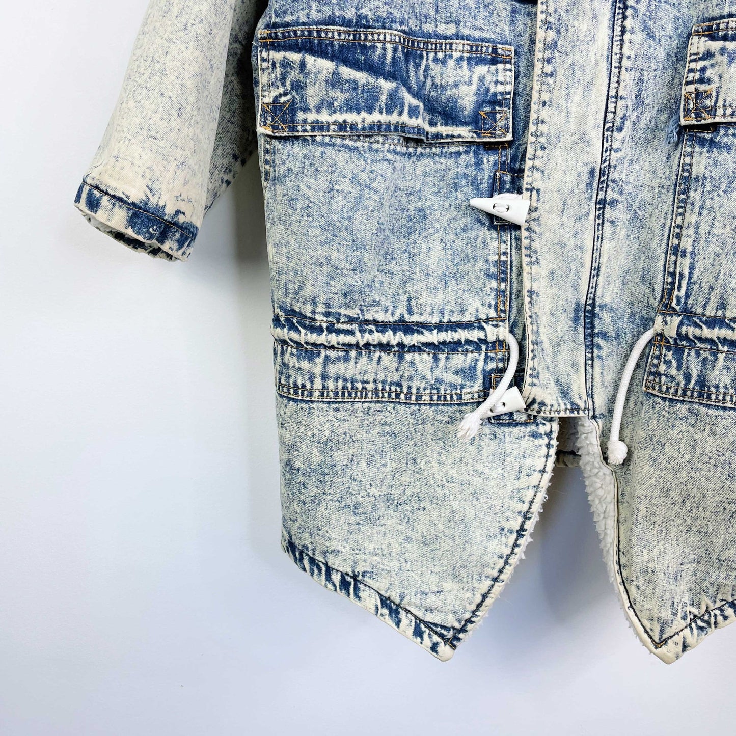 vintage 90s hollywood sherpa lined acid wash denim toggle jacket