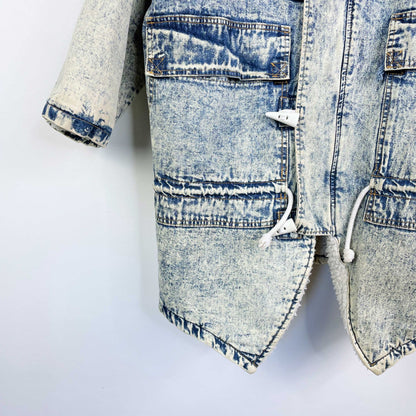 vintage 90s hollywood sherpa lined acid wash denim toggle jacket