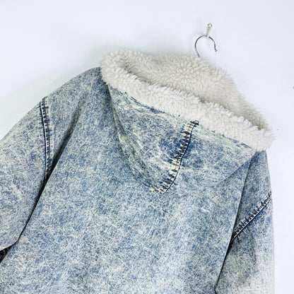 vintage 90s hollywood sherpa lined acid wash denim toggle jacket