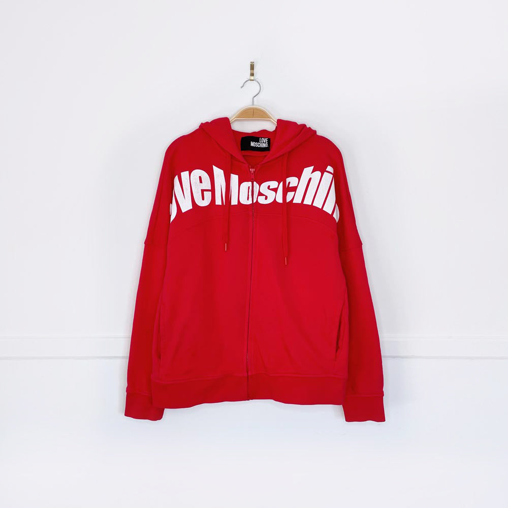 love moschino graphic full zip hoodie