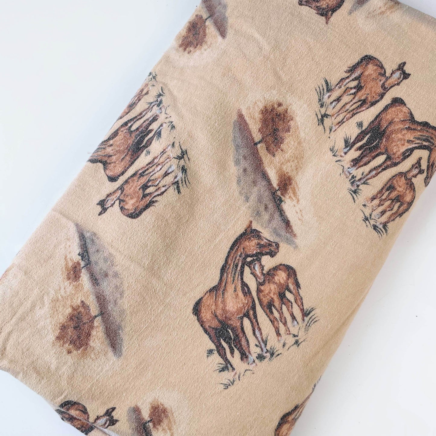 vintage horse print flannel flat sheet