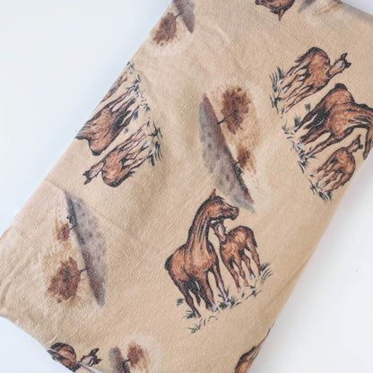 vintage horse print flannel flat sheet