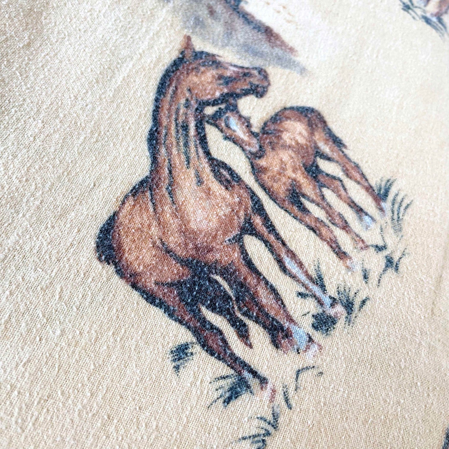 vintage horse print flannel flat sheet