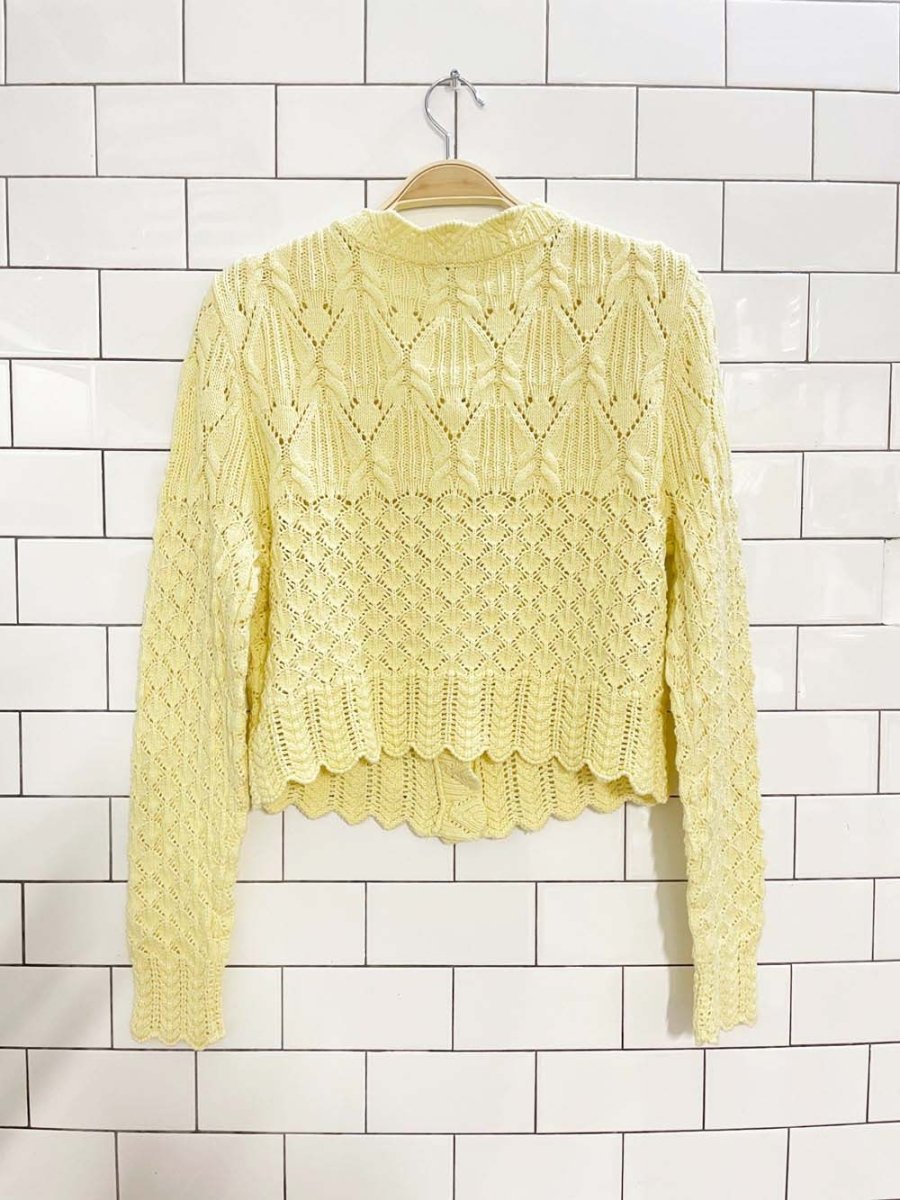 house of harlow 1960 pointelle knit butter yellow cardigan - good market thrift store