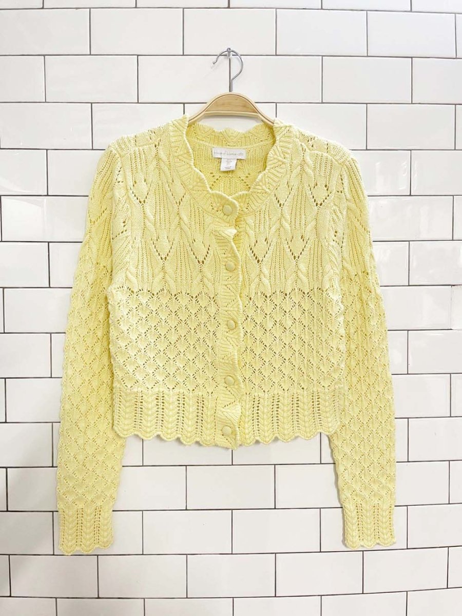 house of harlow 1960 pointelle knit butter yellow cardigan - good market thrift store