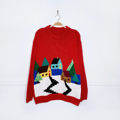 vintage hand knit ski village realxed crew