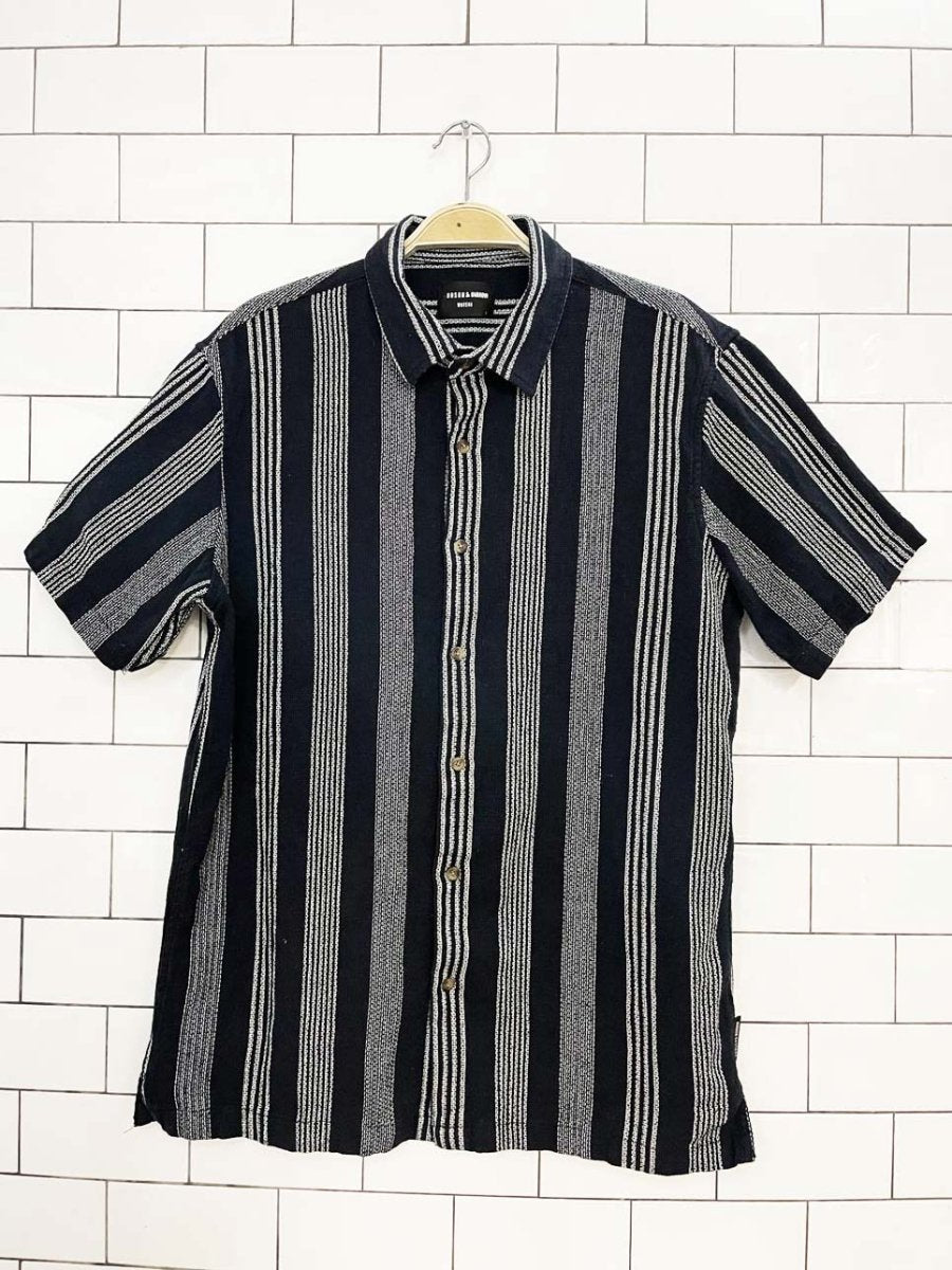 hudson & barrow woven striped full button shirt | made in india - good market thrift store