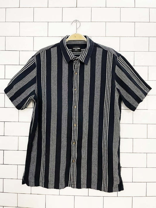 hudson & barrow woven striped full button shirt | made in india - good market thrift store