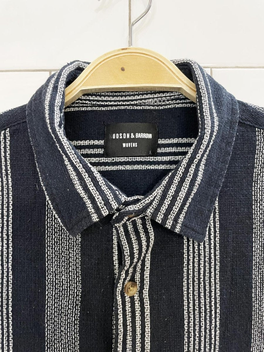 hudson & barrow woven striped full button shirt | made in india - good market thrift store