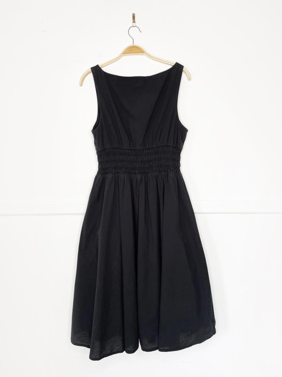 hudson north boat neck audrey hepburn shirred fit and flare midi dress - good market thrift store