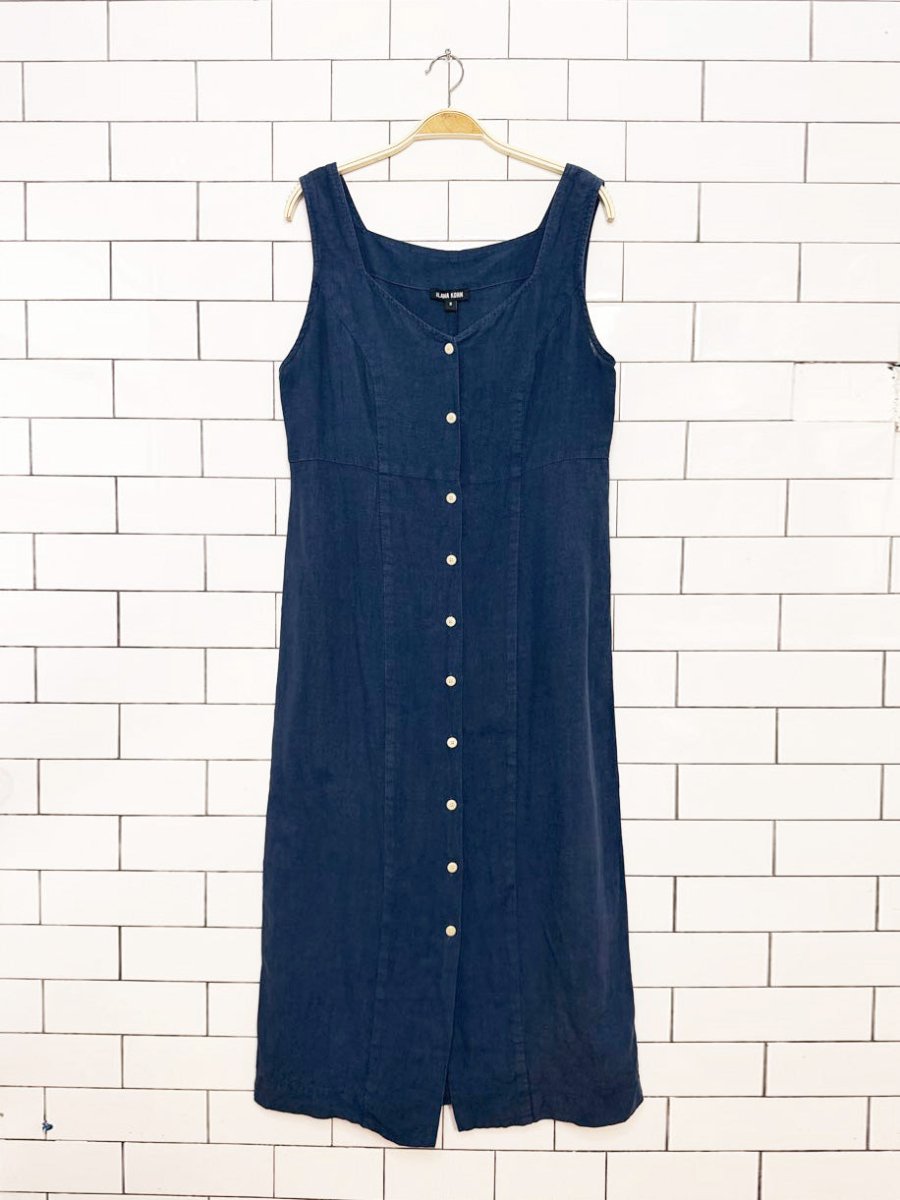 ilana kohn 100% linen full button maxi dress | made in USA - good market thrift store