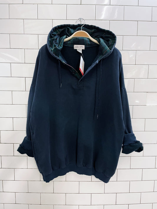 vintage ash city flannel 1/4 button hoodie