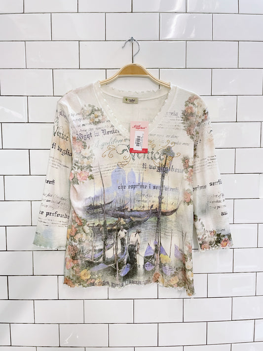 y2k cactus venice art curly hem shirt