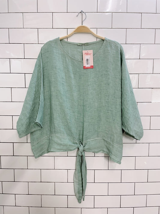 francesca bettini tie front boxy linen tee