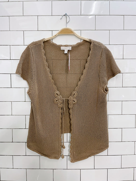 vintage kenar tie front crochet cardi top