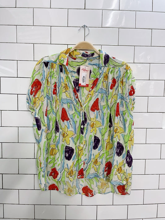 vintage floral crinkle blouse
