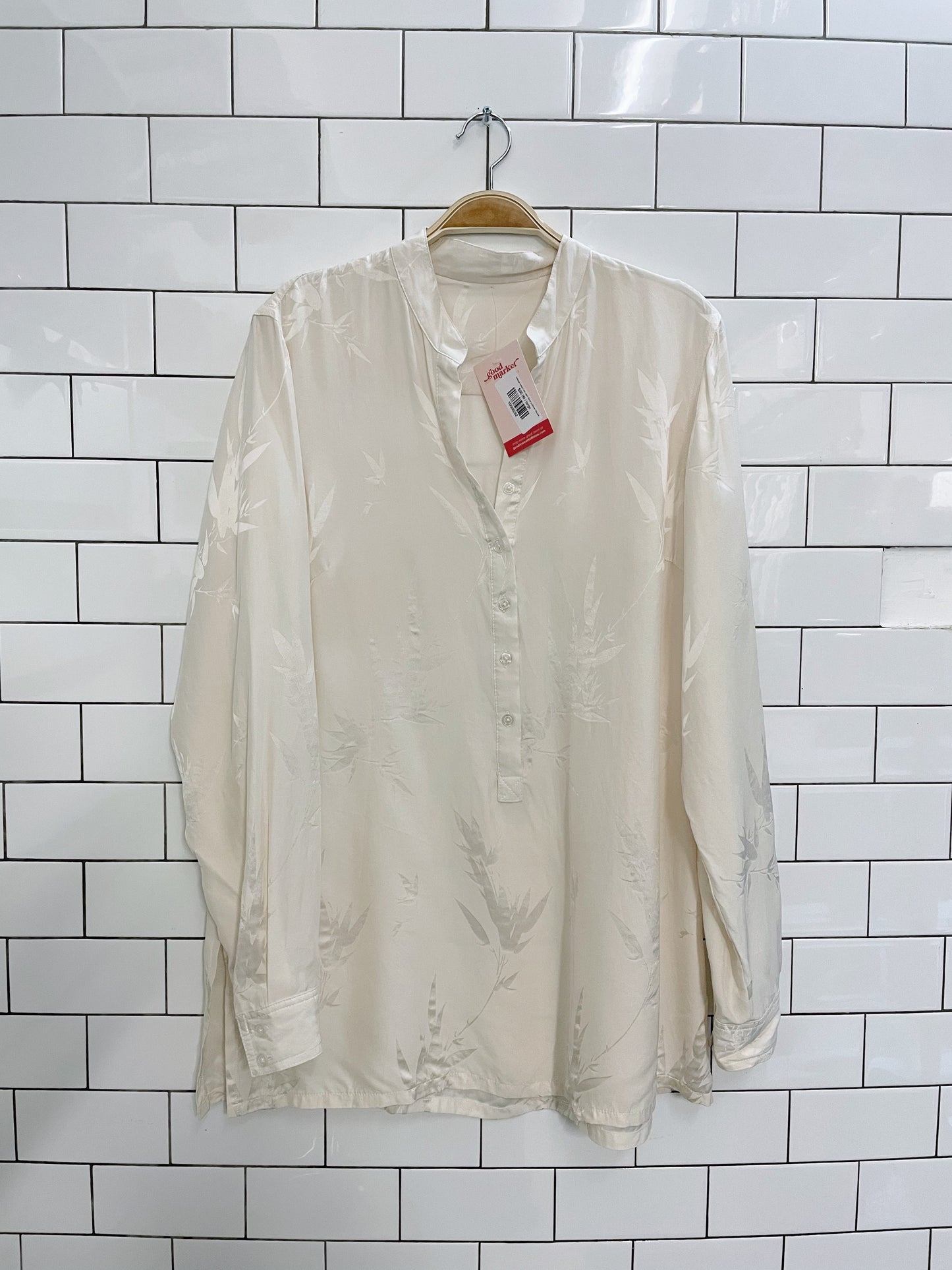 vintage cream silk satin floral pullover blouse