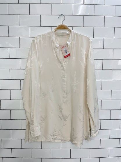vintage cream silk satin floral pullover blouse