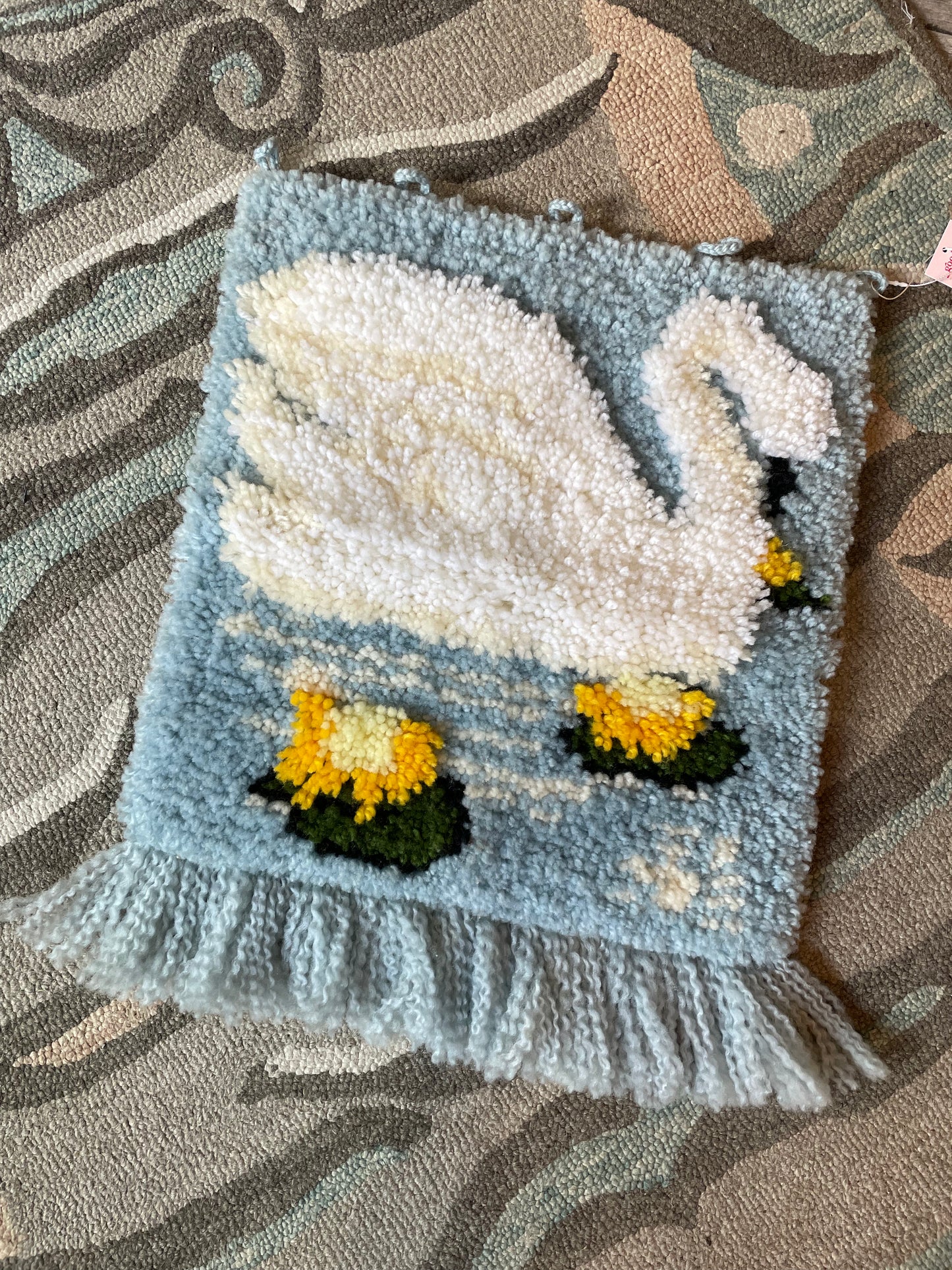 vintage swan latch hook wall hanging