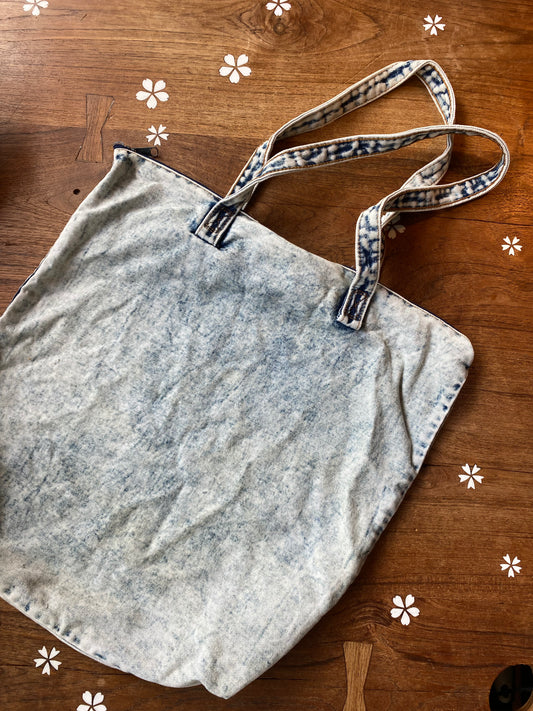 vintage acid wash denim tote bag