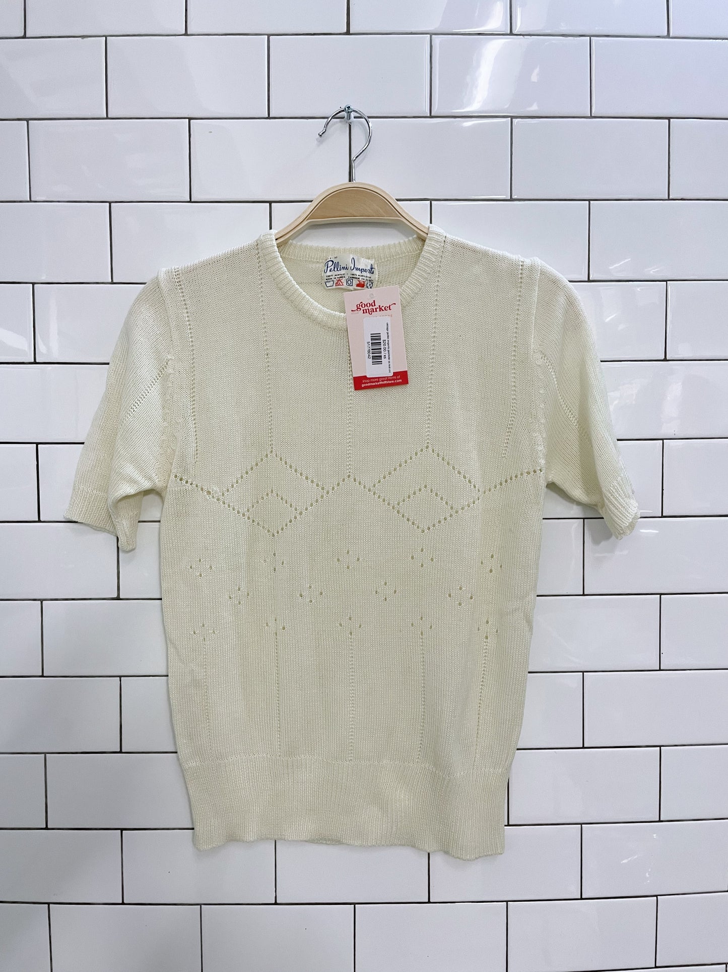 vintage pellini imports pointelle ss knit crew