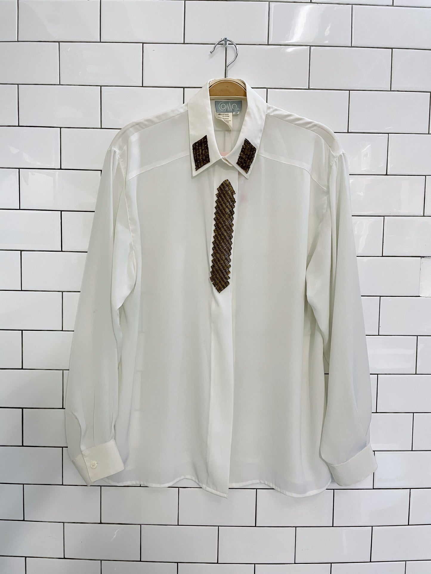 vintage como gold beaded tuxedo blouse